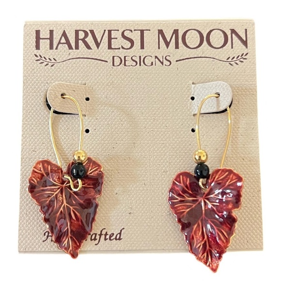 Red & Gold Fall Autumn Leaf Dangle Earrings - Picture 3 of 4